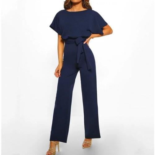 Women Summer Jumpsuit Fashion Elegant Short Sleeve Casual O Neck Overalls For Jumpsuits Casual Button Romper With Belt Bodysuit