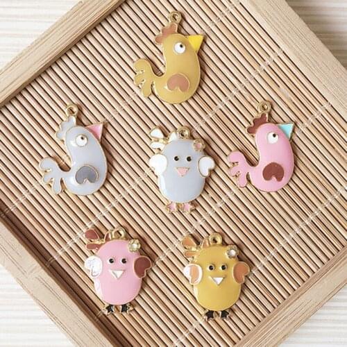 10pcs/lot DIY Chicken Enamel Charms Kawaii Drop Oil Little Cock Hen Alloy Pendant Floating Jewelry Bracelet Ear Accessory YZ375