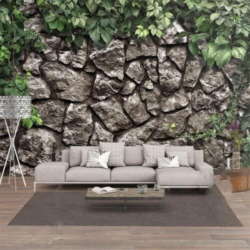 Milofi custom 3D wallpaper mural vine stone wall background wall decoration painting living room bedroom masonry wallpaper