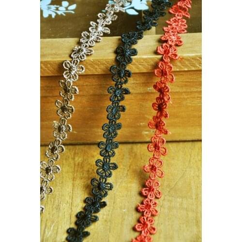 4 Meters/Lot 1.3cm Width Floral Black Coffee Brick Red Lace Trim Embroidered Lace Fabric