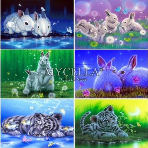 5D DIY Diamond Painting Rabbit and Tiger Diamond Embroidery Cross Stitch Full Round Diamond Mosaic Animals Art Home Decor Crafts