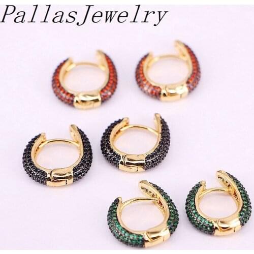 6Pairs, New Gold Color Multi-color CZ Zircon Earrings for women / girls fashion party jewelry hoop earring gifts