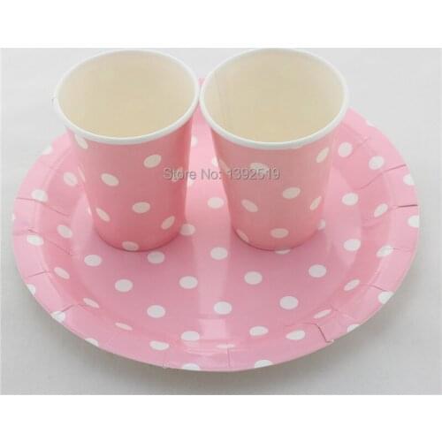 Free Shipping 96pcs Baby Pink Color Tableware Set 48 pcs each of 7'' Paper plate and 9OZ Paper Cup