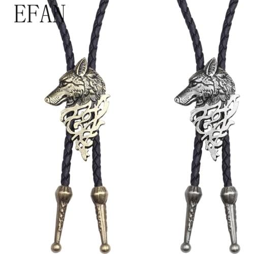 Bolo Tie Retro Shirt Chain Wolf Badge Poirot Led Rope Leather Necklace Long Ties Hang Men Necklace