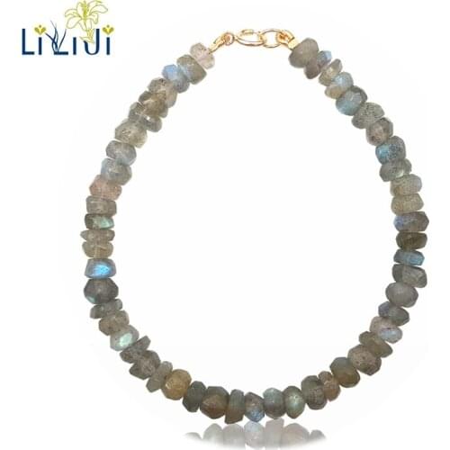LiiJi Unique Natural Stone Shining Labradorite Approx 2x5mm 925 Sterling Silver Bracelet Nice Gift for Mother Friends
