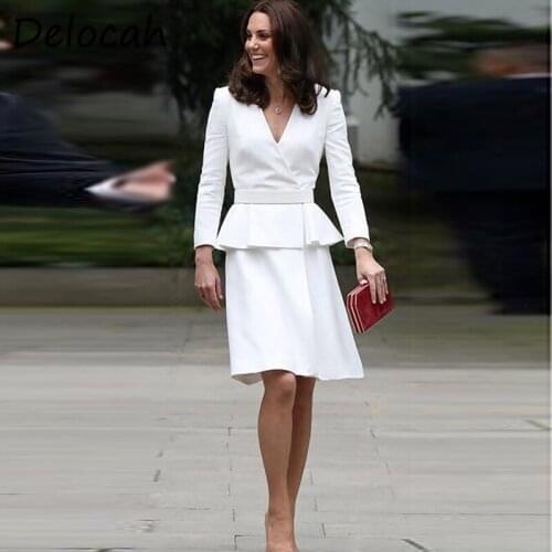 Delocah New 2021 Autumn Women Fashion Designer Party Midi Dress Long Sleeve High Waist Ruffles White Printed Patchwork Dresses