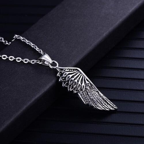Long necklace men wing pendants stainless steel gifts for men accessories feather chain necklace fashion punk jewelry wholesale