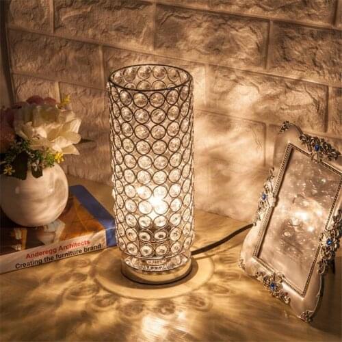 E27 Crystal Table Lamp Elegant Bedside Night Light for Bedroom Living Room Home Decoration