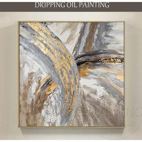 Artist Hand-painted High Quality Abstract Golden Oil Painting on Canvas Kinds of Gorgeous Colors Abstract Painting for Wall Art