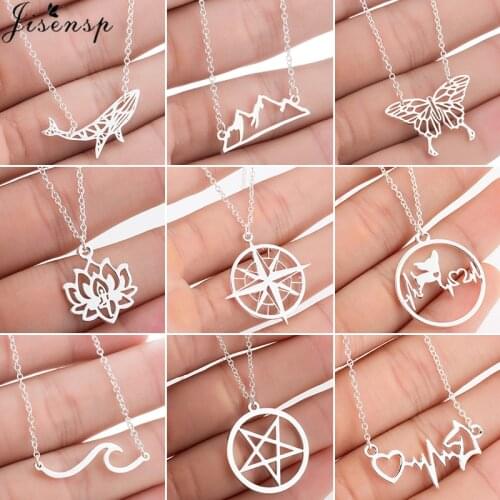 Jisensp Women Stainless Steel Necklace Charms Fashion Jewelry collares 2020 Vintage Wave Butterfly Satanic Necklaces Pendants