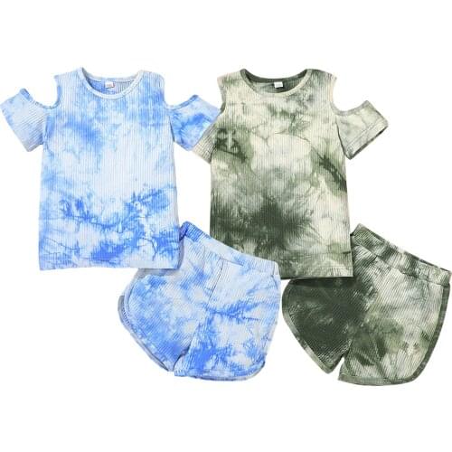 Girls Clothes Set Summer New Kids Clothes Suit Children Clothes Tie-dye Print Girl Top Shorts Fashion Girls Clothing Sets