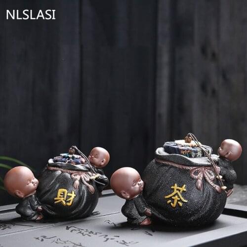 Creativity Ceramic Tea Caddy Little Monk Model Storage Tank Unique Food Sealed Storage Kitchen Accessories Vintage Tea Box