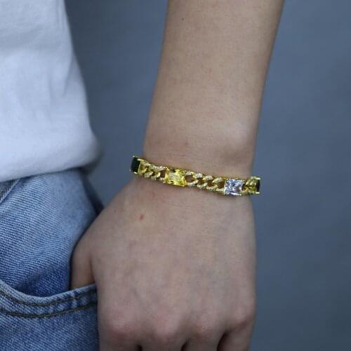 Gold Color Hot Fashion Colorful Rainbow CZ Bracelet For Women Hiphop Iced Out Bling Cuban Link Bracelets Jewelry Gifts