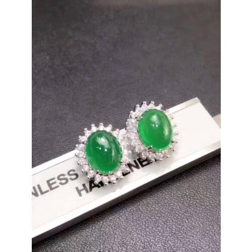 Fashion natural green chalcedony stud earrings Natural gemstone earrings Elegant Diana big round S925 silver women party jewelry