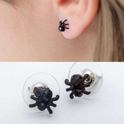 Fashion Black Spider Stud Earrings Cute Personalized Punk Hiphop Style Earrings for Women Girls Jewelry Gifts Halloween Party