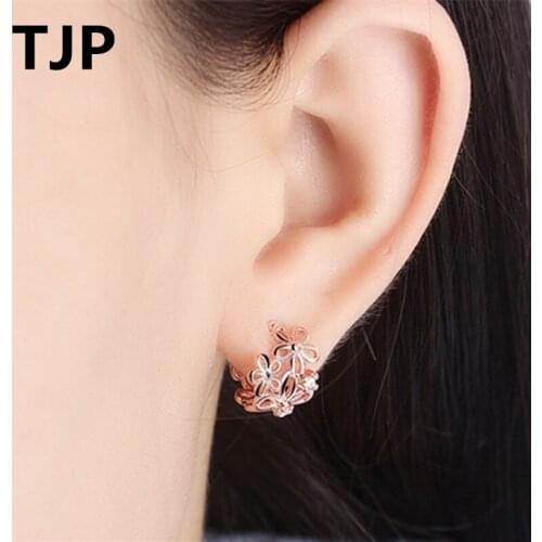 TJP Trendy Crystal Rose Gold Female Ear Clip Jewelry Fashion Silver 925 Earring For Women Party Girl Lady No Hole Earring Bijou