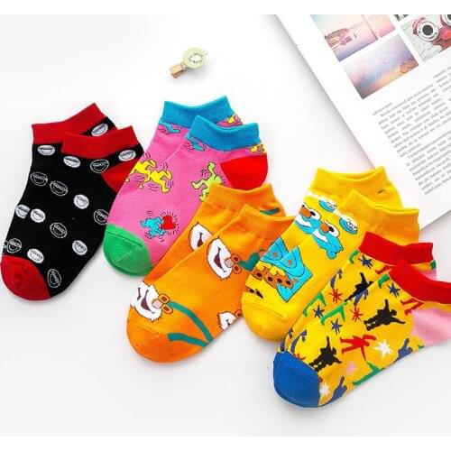 Male cotton socks European and American tide color animal couple boat socks Korea thin breathable women shallow mouth sock