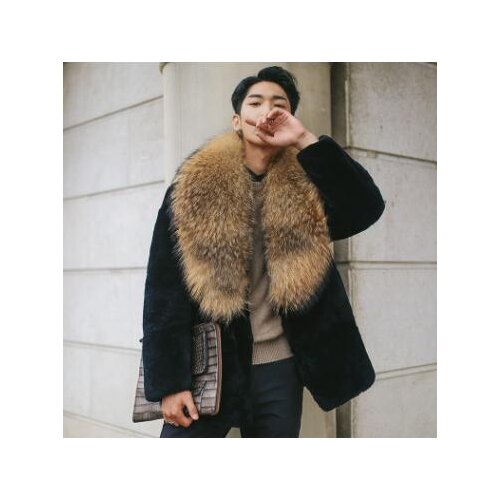 New S/6Xl MenS Large Size Imitation Mink Fur Jackets Detachable Big Fur Collar Winter Autumn Warm Fake Fur Outwears Tops K1209