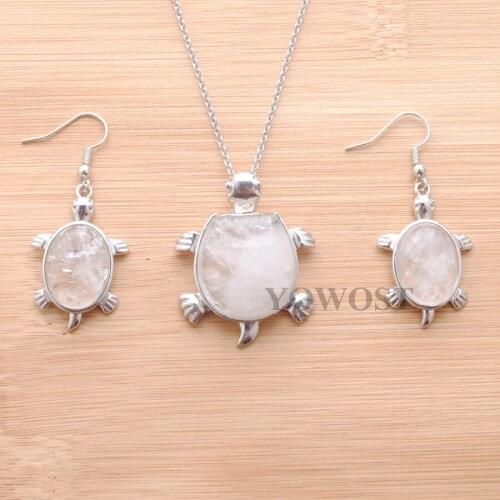 New arrivals Bridal Party Jewelry Set for Women Hanging Earrings Natural Crystal Pendant Dangle Necklaces Sets Chain 18" IQ3108