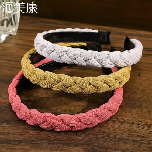 Haimeikang Pure Color Weaving Braid Hairbands Braided Headband Hair Hoop Fashion Elastic Bezel Headdress Hair Accessories Women
