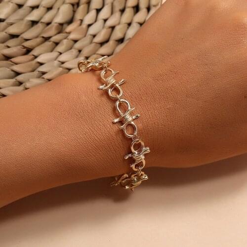 Punk Cuff Twist Thorns Wire Pulseras Alloy Geometric Bracelet Bangles Women Barbed Jewelry