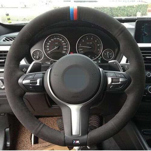 DIY Genuine Leather Suede Car Steering Wheel Cover For BMW F87 M2 F80 M3 F82 M4 M5 F12 F13 M6 F85 X5 M F86 X6 M F33 F30 M Sport