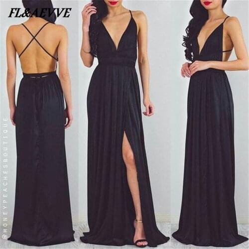 Sexy Black Prom Dresses Long 2019 Elegant V Neck Backless Evening Party Sleeveless Floor Length Spilt for Wedding Party