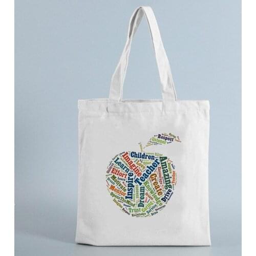 Teacher Tote Bag School Book Bag Reusable Shopping Bag Gift for Teachers Teach Love Peace Foldable Canvas Shoulder Fashion Bag