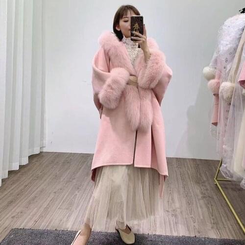 Loose Women Wool Blended Coat With Real Fox Fur Female Plus Size Wool Jacket Oversize Autumn Fashion Outwear Coats Femme Jackets