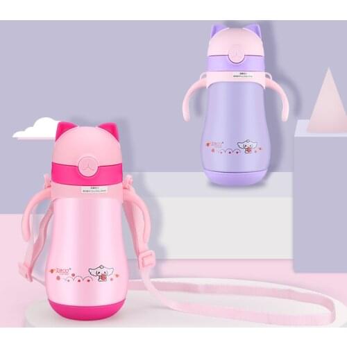 304 Stainless Steel Thermos Cup Baby Childrens Day Gift Cartoon Straw Cup Learning Drinking Bottle Silicone Childrens Cup