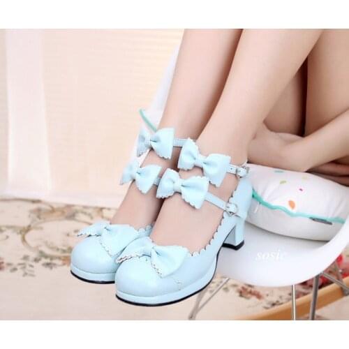 Lolita shoes sweet princess daily japanese high heel 6cm vintage lace bowknot bandage kawaii shoes cosplay loli women shoes
