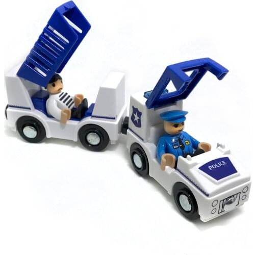 W02 sound and light 2 sections of magnetic train compatible with Tomas wooden track- police car and Carriage of prisoners
