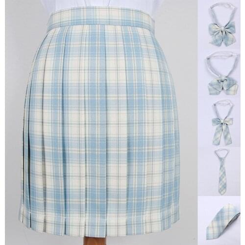 Japanese School Dresses JK Uniform Skirt Tartan Japanese Pleated Skirt Sky Blue Plaid Skirt For Girls Cosplay Anime Sailor Suit