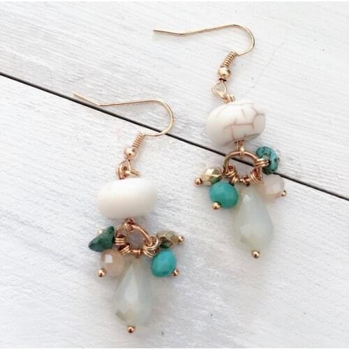 Dongmu jewellery hand bohemian style exaggerated fashion natural stone crystal long earrings lady earrings mothers day gift