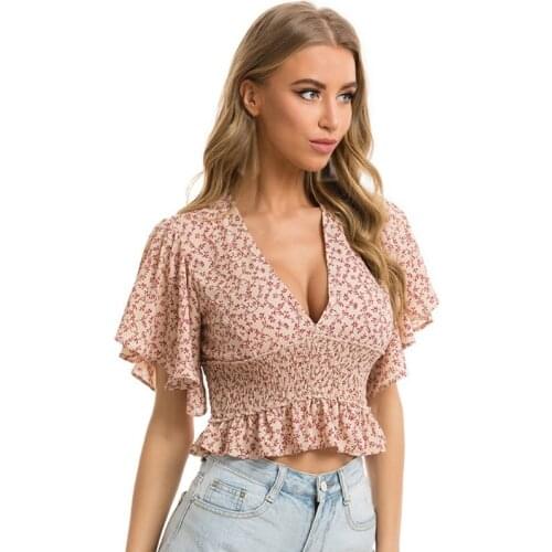 Ladies T-shirt Summer Lace Butterfly Sleeve Casual Tops Women V-neck Chiffon Short Sleeve Sexy Short Tees
