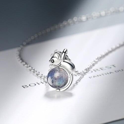Hot New 925 Sterling Silver Necklace For Women Fashion Jewelry Cute Mouse Blu-ray Crystal Pendant Girl Birthday Present KOFSAC