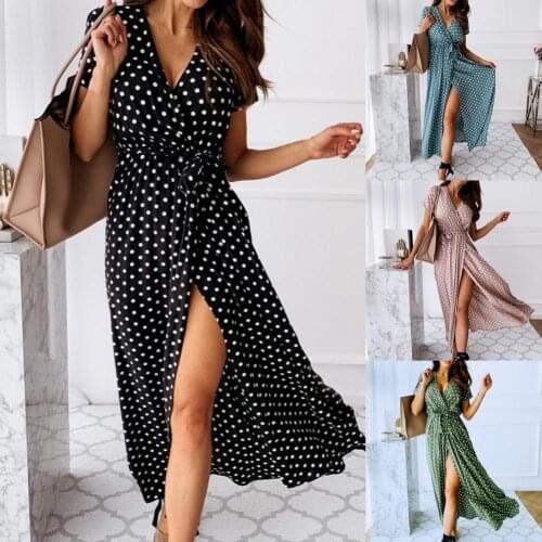 Hot Sale Womens Maxi Dress Summer Belt Rope Decoration Short-sleeved Show V-neck Printing Summer Womens Clothing 2021 платье