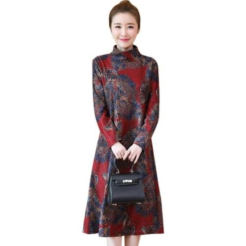 Winter Dress Women New Turtleneck Pullover Print Woolen Dress Long Sleeve Plus Size 5XL Long Women Dress Vestidos Autumn Clothes