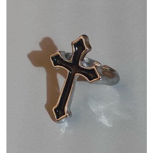 1PC Vintage Black Big Cross Open Rings For Women Men Gothic Metal Finger Rings Hip-hop Fashion Jewelry Party Gift Anillo
