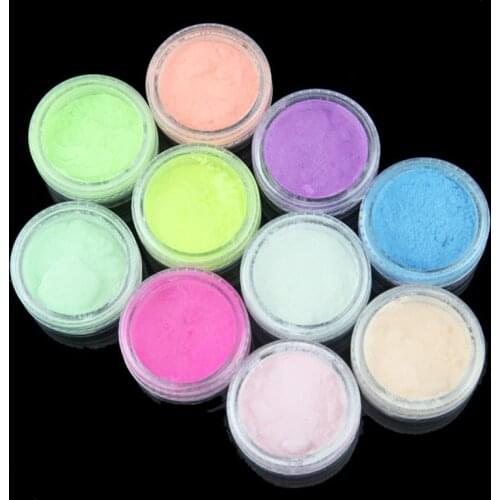10pc Glow In The Dark Neon Phosphor Glitter Nail Art Sand Pigment Dust Luminous Holographic Fluorescent Powder for Nail Art Deco