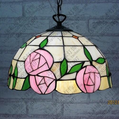 12inch European Tiffany rose Stained Glass Lampshade Tiffany Table Lamp Country Style Bedside Lamp E27 110-240V