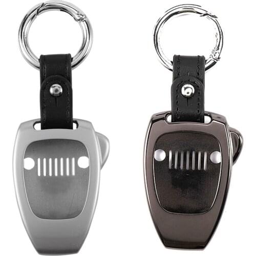 2 Pcs Key Chain Ring Shell Cover Case Frame for Jeep Wrangler JK 2008-2017 for Jeep Compass 2008-2015, Silver & Black