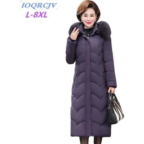 2019 Plus size L-8XL Winter Parkas Women X-Long Down cotton Jacket Thicken Hooded Outerwear Middle aged Female Winter Coats G630