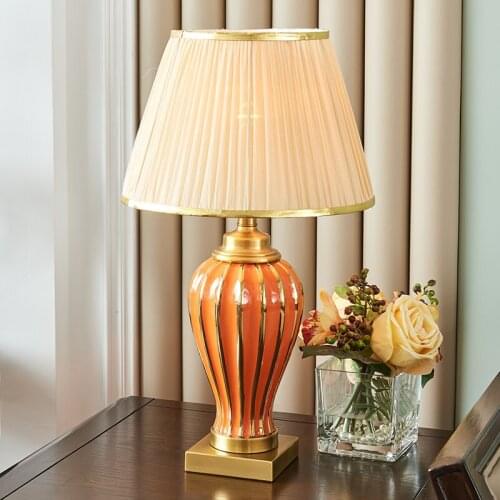 36x65cm American Orange Golden Handmade Ceramic Table Lamp for Study Living Room Bedroom Bedside Lamp Home Large Table Lamp