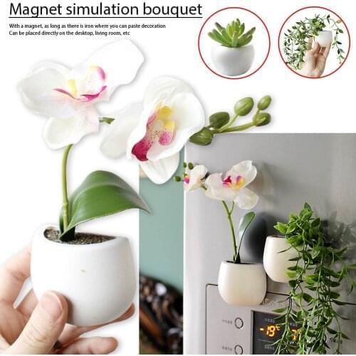 3D Artificial Flower Magnet Succulent Plant Refrigerator Sticker Hanging Plant Vase Potted Decors Fridge Sticker