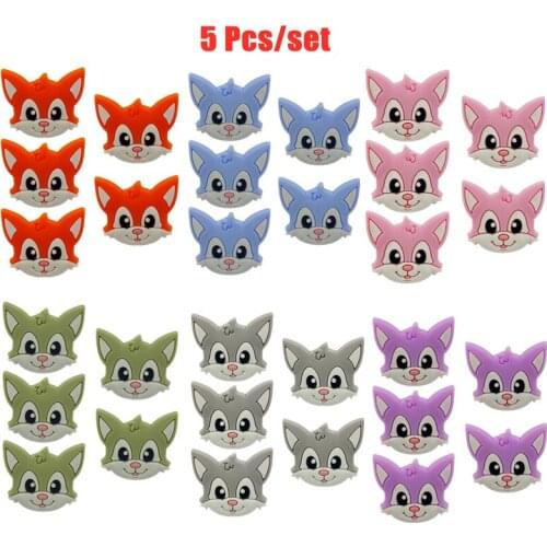 5 Pcs/Pack BPA Free Cartoon Fox Baby Teethers DIY Silicone Beads Teething Toys Molar Soother Toys Baby Products Nursing Gift