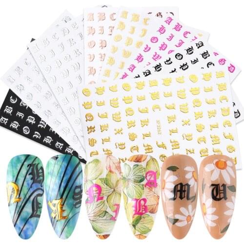 8Pcs 3D Gothic Cool Alphabet Adhesive Slider Nail Art Stickers Manicure Decor