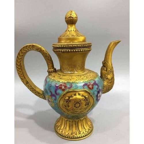 9'' bronze copper gold cloisonne enamel flower dragon jar pot cup vase teapot