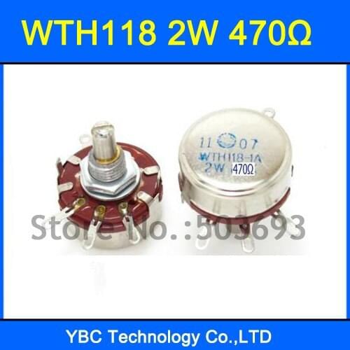 Free Shipping 10pcs/lot WTH118 1A 2W 470R 470ohm Rotary Taper Potentiometer WTH118-1A