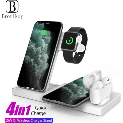 4 in 1 Wireless Charging Dock Station For Apple Watch 5 4 3 2 iPhone 12 11 XS XR 8 Airpods Pro Samsung 15W Qi Fast Charger Stand